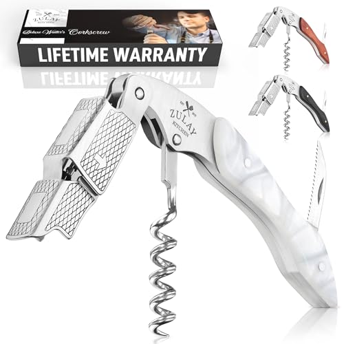 Zulay Kitchen Corkscrew Wine Opener - Premium 420 Stainless Steel & Resin Wine Bottle Opener - Double Hinged Opener with Foil Cutter & Cap Remover - Resin