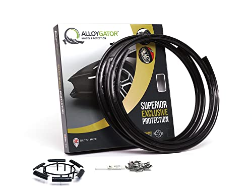 AlloyGator Black Rim Protector for Car Wheels (Fits 12-24" Wheel Diameter) - Pack of 4 Premium Alloy Wheel Protector to Avoid Scratches & Scuffs - Adhesive Free Curb Rash Rim Protectors