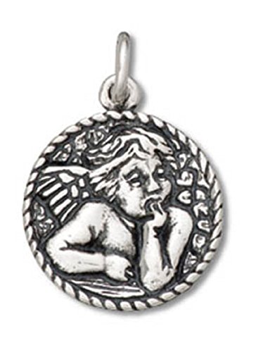 Auntie's Treasures Sterling Silver 24" 1.5mm Round Circle Admiring Raphael Sistine Madonna Cherub Angel Pendant Necklace