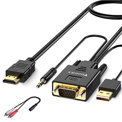 FOINNEX VGA to HDMI Cable 3M (Old Style PC to New TV/Monitor with HDMI), VGA to HDMI Cable Converter/Adapter with Audio for Laptop to Projector, Male to Male