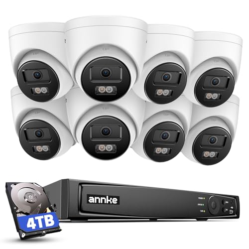 ANNKE 16CH 4K PoE Security Camera System, 12MP H.265+ NVR with 4TB HDD and 8X 4K/8MP IP Wired Cams, AI Human Vehicle Detection, Spotlight Color Night Vision, Built-in Mic, Compatible with Alexa