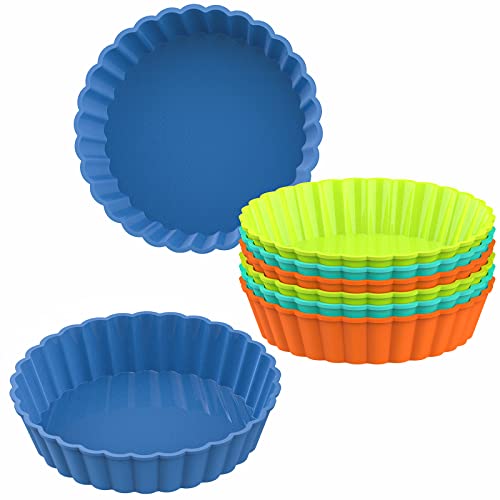 Webake 8 Pack Silicone Tart and Pie Molds, 5 Inches Silicone Round Mold Individual Small Fluted Cake Pans Mini Quiche Tart Pans for Baking