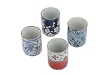 I-MART Set of 4 Japanese Tea Cups, 10 Ounces Japanese Tea Cup, Ceramic, Handless, Transitional Asian, Chinese Tea Cup for Tea, Matcha, Coffee