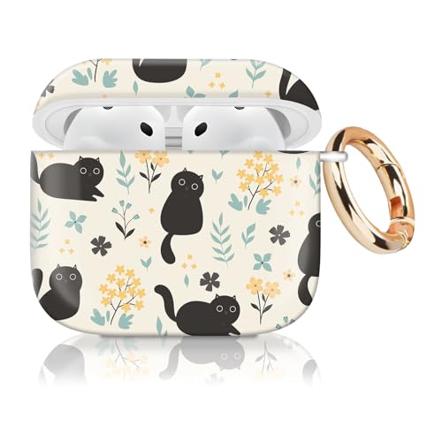 Case Cover Compatible with AirPod 4th Generation 2024, Shockproof for Women & Girls with Golden Round Buckle – Protective, Anti-Drop Design(Cute Cat)