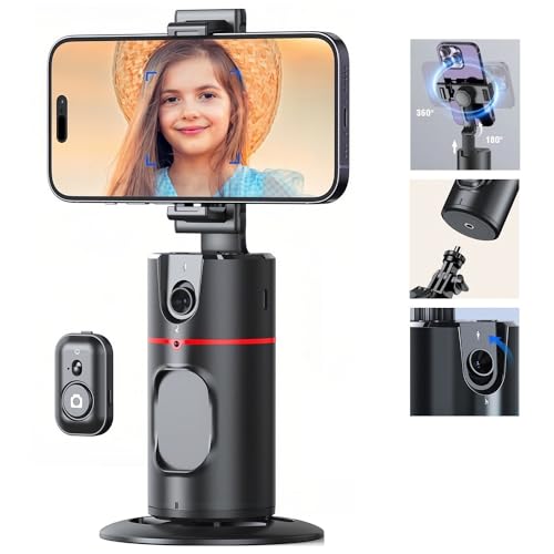 Auto Face Tracking Tripod with Remote - 360° Rotation Auto Tracking Phone Holder Smart Tracking Phone Stand Moving Tripod for iPhone Content Creator Essentials for Video Vlog Live Stream, No App