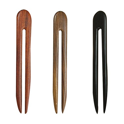 Frcolor 3pcs Hair Stick U Shaped Hairpin Vintage Style Wooden Hair Accessory (Red + Green + Black)