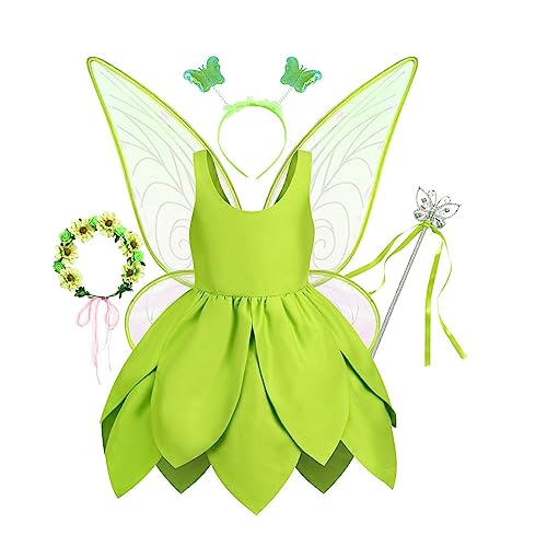 Leunsyoukin Princess Fairy Costume for Girls,Green Dress with Wings Accessories,Baby Toddler Girls' Halloween Costume Outfit