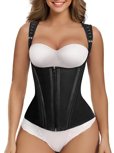 SHAPERX Waist Trainer Corset for Women Tummy Control Sport Girdle Hourglass Waist Cincher Body Shaper with Steel Boned,SZ7293-Black-L
