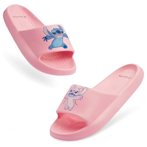 Disney Stitch Girls Sliders, Beach or Pool Shoes for Kids - Stitch Gifts (Pink, 1.5-2.5 US)