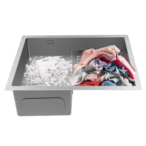 Laundry Sink,Countertop Stainless Steel Laundry Pool with Washboard,Easy To Clean Utility Laundry Room Sink,Double Sink Household Wash Basin for Balcony,Bathrooms,Courtyards,17.32 * 23.62in