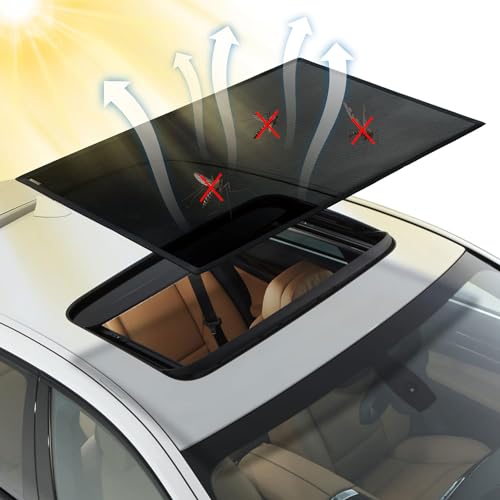 Magnetic Sunroof Sun Shade, Car Moonroof Side Window Breathable Sun Roof Screen Mesh Net, Quick Install, UV Protection, Release Heat and Ventilation for Car Overnight Camping, Parking on Trips