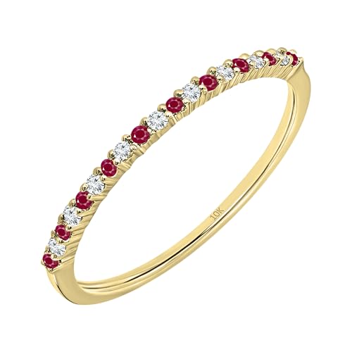 Dazzlingrock Collection Alternate Round Ruby & White Diamond Wedding Stackable Band for Women in 10K Solid Yellow Gold, Size 7