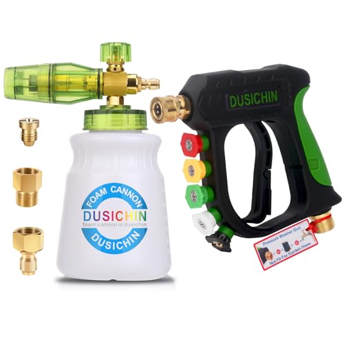 DUSICHIN Pressure Washer Gun with Foam Cannon,4000 PSI Car Wash Kit Snow Foam Lance Sprayer with 1/4" Quick Connector and 5 Nozzle Tips,1L Bottle DUS2702