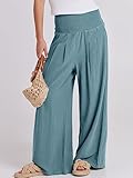 ANRABESS Women Linen Palazzo Pants Summer Boho Wide Leg High Waist Casual Lounge Pant 2025 Beach Travel Vacation Outfits Lake XX-Large