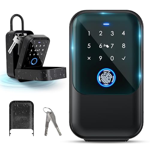 LOQRON Smart Key Lock Box, Bluetooth Fingerprint Lock Box with APP Control, Fingerprint Recognize & Multiple Code Types, Security Key Lock Box for Outside, Owner, Realtor, Airbnb (New Version)