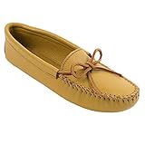 Minnetonka Women's Double Deerskin Soft Leather Sole Moccasin,Natural Deerskin,8 M US