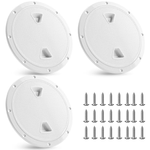 Landical 3 Pack 8 Inch Boat Hatch Circular Non Slip Inspection Hatch Boat Detachable Deck Hatch Cover with 18 Attached Screw Boat Parts for Marine Yacht RV Truck Vent Accessories (White)