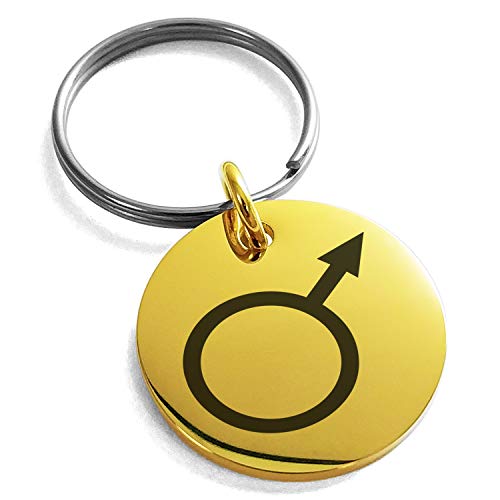 Tioneer Gold Plated Stainless Steel Solar System Planetary Mars Symbol Small Medallion Circle Charm Keychain Keyring