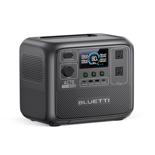 BLUETTI Solar Generator AC70, 768Wh LiFePO4 Battery Backup w/ 2 1000W AC Outlets (Power Lifting 2000W), 100W Type-C, for Road Trip, Off-grid, Power Outage (Solar Panel Optional)
