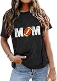 Football Mom T-Shirt for Women Game Day Funny Football with Heart Graphic Novelty Short-Sleeve Summer Crewneck Top-Football M