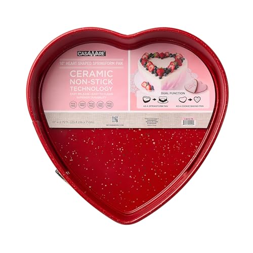 casaWare Heart Springform 10-Inch Pan, Ceramic Coated NonStick Red Granite