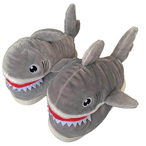 Adult Unisex Winter Warm Plush Animal Slippers,Soft Cozy Animal Styling Design Short Flannel Home Shoes,Animal Shaped Plush Booties,Carpet Slippers,Non-Slip Bedroom Shoes,9-12,Shark