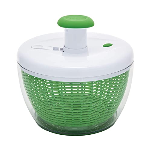 Farberware Easy to use pro Pump Spinner with Bowl, Colander and Built in draining System for Fresh, Crisp, Clean Salad and Produce, 6.6 quart, Green