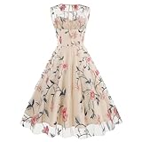 Flower Embroidered Homecoming Dress for Women Flower Embroidery Tulle Prom Dress Women Keyhole Floral Embroidery Dress Sheer Mesh Illusion Vintage Cocktail Party Dress Dance Evening Dress Apricot M