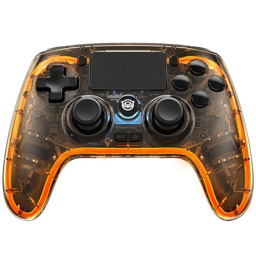 NYXI Wireless Controller for PS4, Hall Effect Joysticks Triggers, Transparent Controller with Breathing RGB Light, Programmable Buttons, 3.5mm Audio Jack Compatible with PS4/PC/iOS/Android