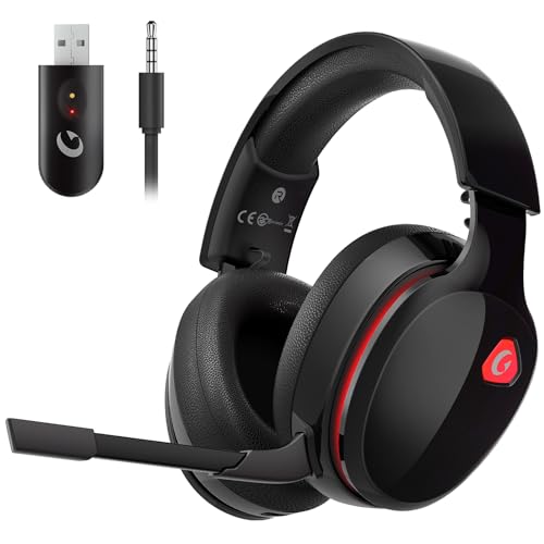 Gtheos 2.4GHz Wireless Gaming Headset for PS5, PS4 Fortnite & Call of Duty/FPS Gamers, PC, Nintendo Switch, Gaming Headphones with Mic, Bluetooth 5.3 Gaming Headset, Stereo Sound, Red Light -BlackRed