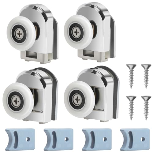 Cokritsm 23mm Shower Door Rollers, 4pcs Sliding Shower Doors Wheels for Curved Doors Glass Doors 4-6mm, 2 Top and 2 Bottom Shower Wheels in Chrome Shower Door Fixing Pulleys