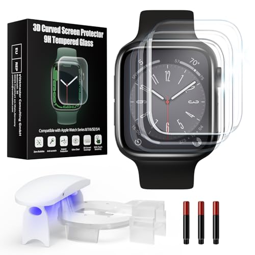 Tempered Glass Screen Protector Compatible with Apple Watch Series 6/SE/5/4 44mm, Curved Full Coverage Watch Screen Protector, Bubble Free Screen Protector for iWatch 6/SE/5/4 44mm (3 Pack)