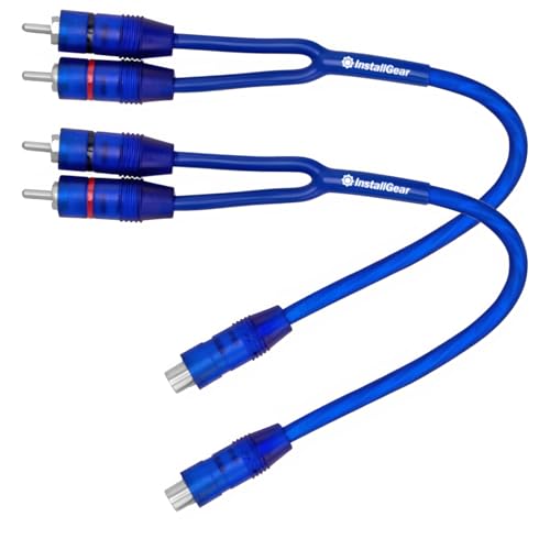InstallGear 2 Pack, 1ft Shielded RCA Y Splitter Adapter - 1 Female to 2 Male RCA Cables, Durable Oxygen-Free Copper Wire for Car Audio, Speakers, and Home Systems
