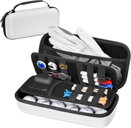 YOREPEK Golf Glove Holder with Removable Glove Shaper, Protective Hard Shell Golf Accessories Case Bag with 2 Dividers Fits Balls, Tees, Markers, Cool Gifts for Golfers