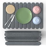 Stone Drying Mat For Kitchen Counter, Large Stone Dish Drying Mats Foldable, Quick Dry Water Absorbent Diatomaceous Earth Dishes Mat for Cups Bottles, 24" x 16", Grey