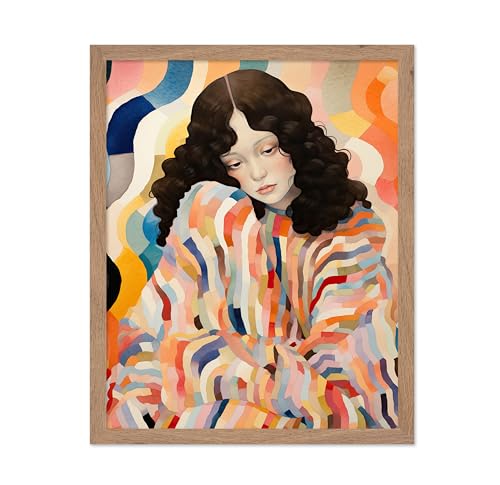 Poster Master Woman Poster - Lady in Robe Print - Rainbow Colored Robe Art - Trendy Art - Modern Art - Gift for Men & Women - Chic Decor for Bedroom, Living Room or Office, 8x10 Beige Framed