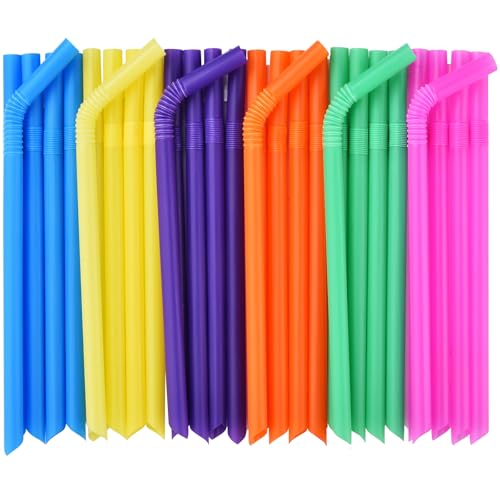 ALINK 100 PCS Jumbo Plastic Boba Straws - Extra Wide Colorful Disposable Flexible Boba Smoothie Straws, Bendy Bubble Tea Straws for Milkshakes, Tapioca Pearls - 8.5" L 0.47" D