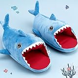 BelugaDesign Shark Slippers | Cute Kawaii Anime Animal Indoor House Plush Poofy Winter Christmas Shoes | Blue Red Women Medium