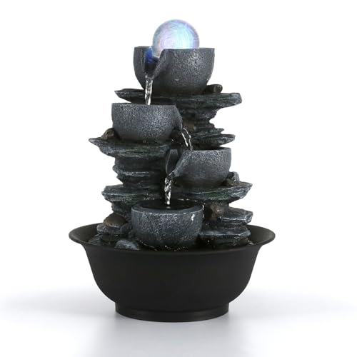 Dyna-Living Tabletop Water Fountain Indoor Waterfalls Fountains with Colored LED Light Decorative Tabletop Fountain with Automatic Pump