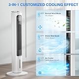 3-IN-1 Windowless Portable Air Conditioners, 37’’ Evaporative Air Cooler w/Remote, 12H Smart Timer For Auto-off, 2.5L Water Tank & 4 Ice Packs, 70° Oscillating Tower Fan, 3Speeds For Home Office Use