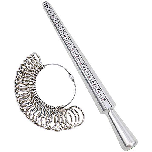 NIUPIKA Ring Sizer Measuring Tool Ring Mandrel Ring Measurer Ring Sizing Kit Measure Finger Size Measurement Tool Set Metal Gauge US Size 1-13 Jewelry Sizers Kit of 27 Pieces