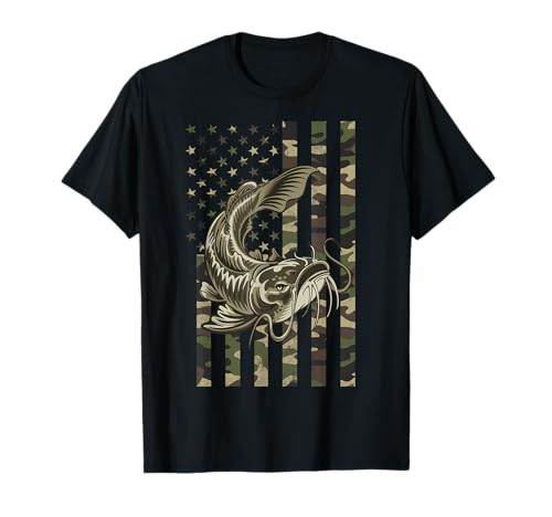 Catfishing, Camo American Flag with Catfish T-Shirt