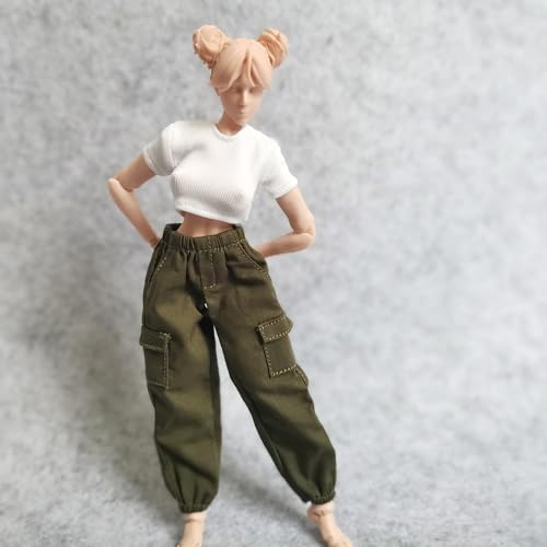 1/12 Scale Figure Clothes T-Shirt + Cargo Pants for 1:12 6inch Female TBL Action Figure Doll Clothes (White)