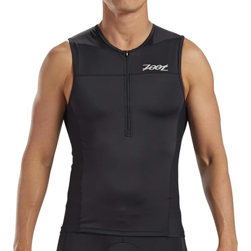 Zoot Men’s Core Tri Tank – Men’s Performance Triathlon Tank Top with 3 Back Pockets, Mesh Panels, and Cam Lock Zipper (Black, XLarge)