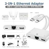 Enbiawit 2 in 1 Lightning and Type C to RJ45 Ethernet Adapter Network Adapter,with Charge Port and USB Port Support USB Flash Drive/Keyboard/Mouse/Came, Plug and Play,Supports 100Mbps Ethernet Network