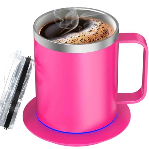 Self-Heating Coffee Mug,12oz Heated Mug with Double-Layer 18/8 Stainless Steel,USB Powered Coffee Cup Warmer,Coffee Gifts,Appreciation Gifts (Rose)
