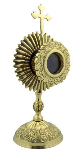 Personal Reliquary Relic Case 6" Brass Sacred Vessel Host Container with Budded Cross