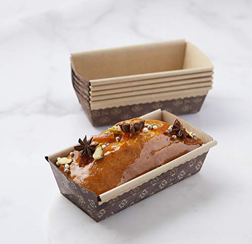 Pastry Chef's Boutique Disposable Rectangular Paper Loaf Pan Molds, All Natural Made, Recyclable, Microwave and Oven Safe, Small Display Cake Mold - 6''x2.5''x2'' - 25pcs
