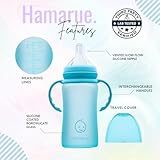 Hamarue 3-in-1 Glass Sippy Cups for Toddlers | Silicone Coated Glass Baby Bottles | Non-Toxic Transition Cup for Baby with Removeable Handles | Baby Straw Cup NB+,3M,6M,12M (Teal, 8 oz)