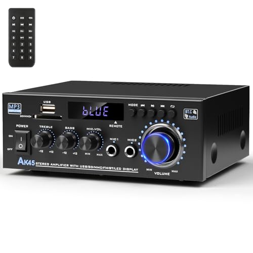 Stereo Audio Amplifier 2025 Upgraded AK45 Bluetooth Receiver for Home Stereo, 400W 2 Channel Wireless Bluetooth 5.0 Power Amplifier System with FM Radio, USB, SD Card, and Remote Control